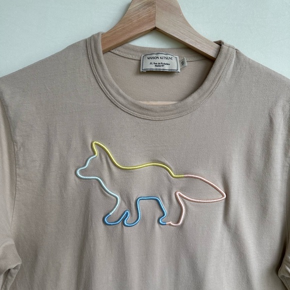 Maison Kitsuné Fox Graphic Tee - Embroidered Rainbow Profile T-Shirt XS - Picture 3 of 6